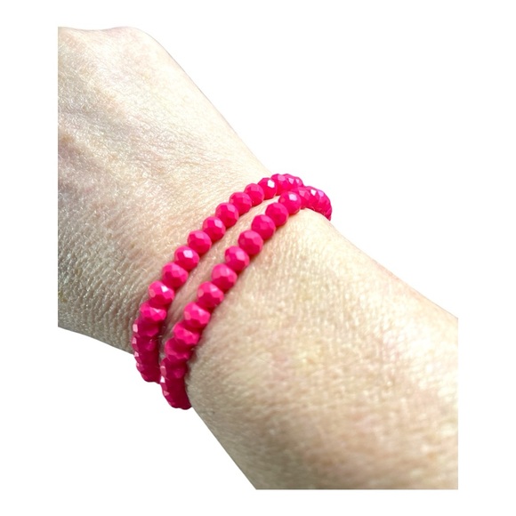 Set of 2 Hot Pink Faceted Beaded Bracelets - Picture 2 of 2